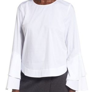 Leith White Bell Ruffle Sleeve Top Blouse Sz XS